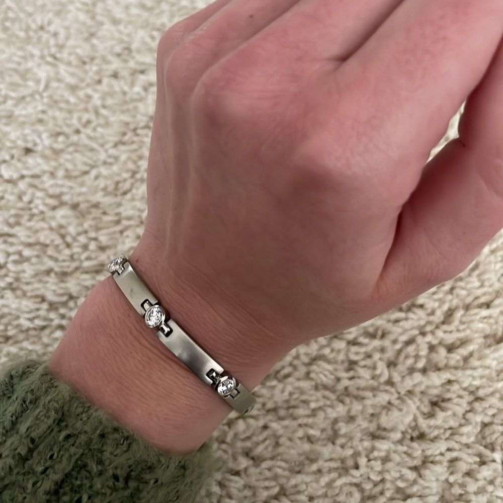 Vintage 1990s Speidel Diamonique Stainless Steel Bracelet - Picture 9 of 13